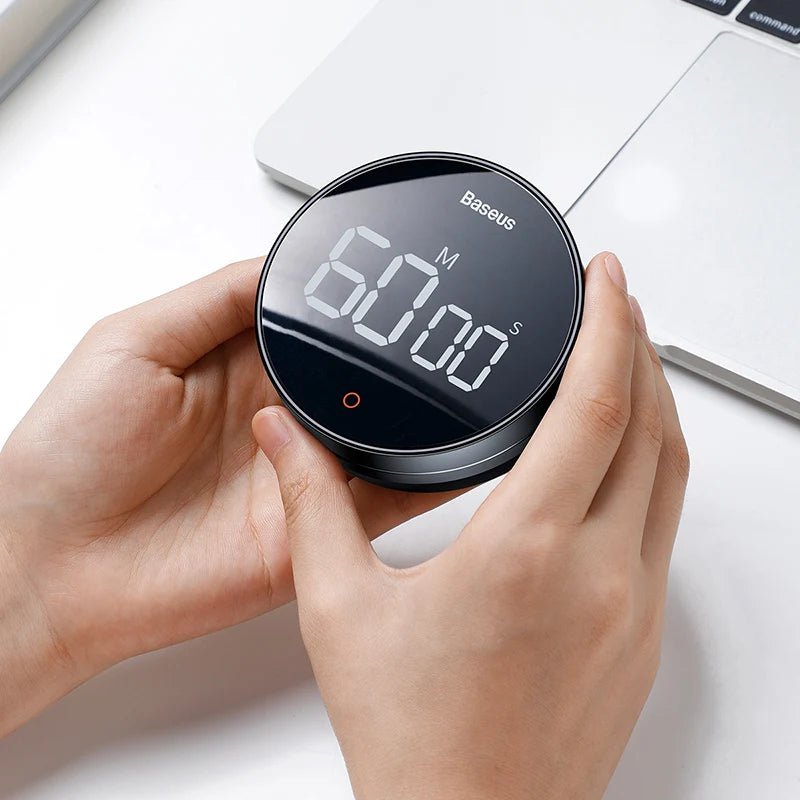 Baseus Heyo Rotation Countdown Timer Pro – Digital LED Kitchen Timer with Magnetic Back and Adjustable Volume - Revel Smart
