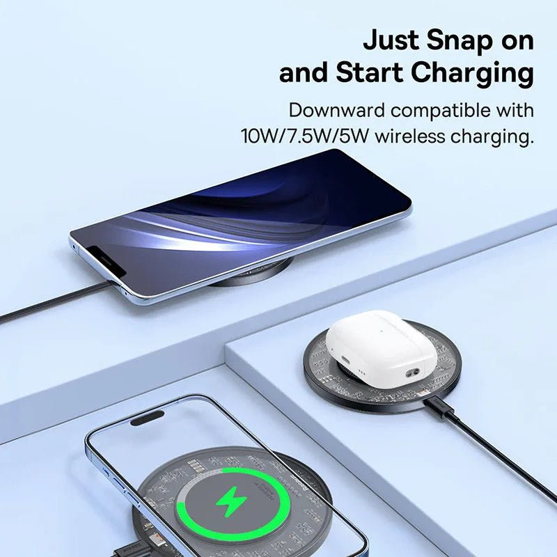 Baseus Simple 2 15W Wireless Charger – Ultra - Thin Transparent Qi Charging Pad for iPhone, Samsung, Huawei & More - Revel Smart