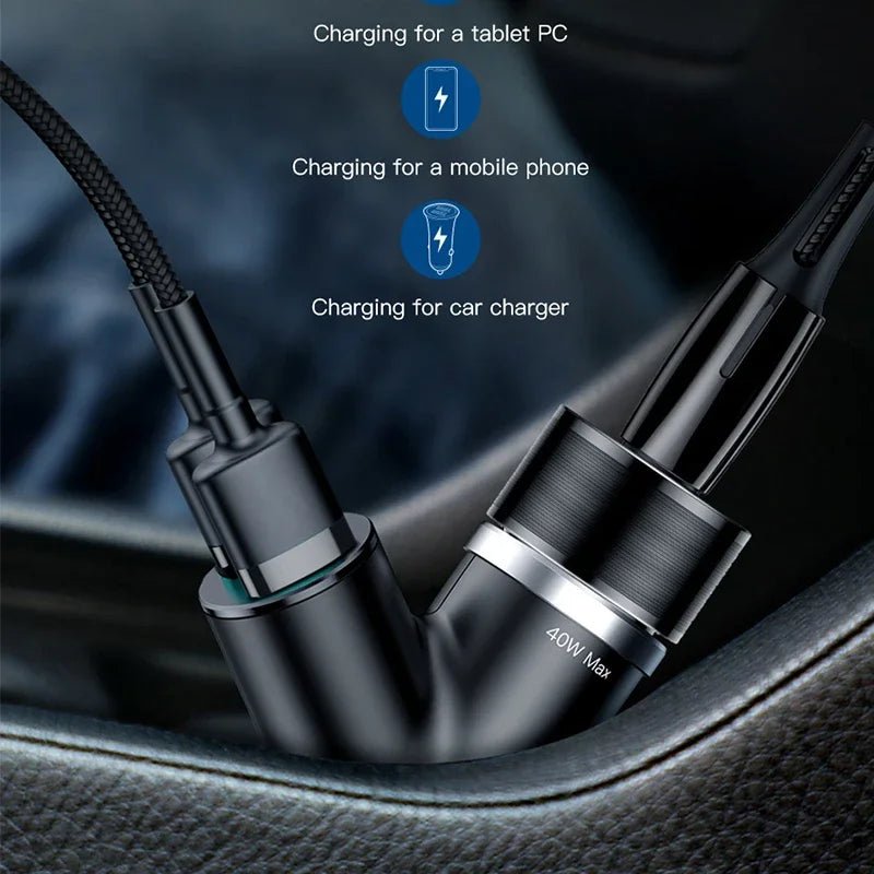 Baseus Y - Type 3 - in - 1 40W Car Charger with Dual USB Ports and Extended Power SocketSmart Car Charger - Revel Smart