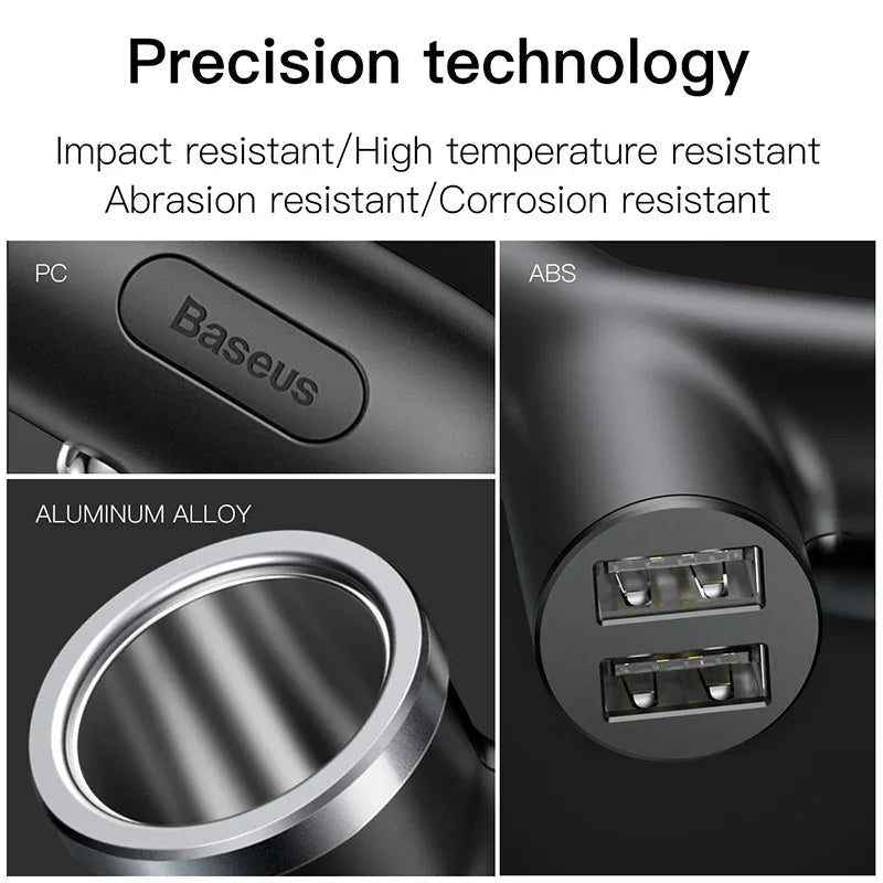 Baseus Y - Type 3 - in - 1 40W Car Charger with Dual USB Ports and Extended Power SocketSmart Car Charger - Revel Smart