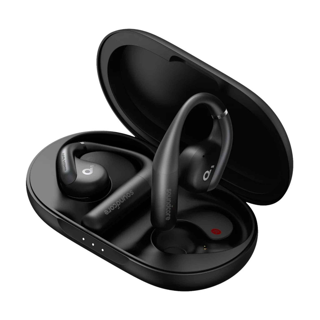 Soundcore by Anker AeroFit open-ear wireless earbuds with ear-hook design and charging case
