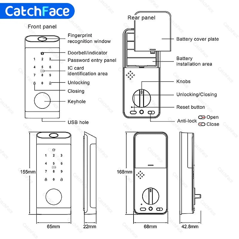 Catchface Smart Fingerprint Deadbolt Lock TTLock with Keypad & RFID, Black - Revel Smart