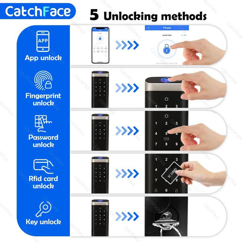 Catchface Smart Fingerprint Deadbolt Lock TTLock with Keypad & RFID, Black - Revel Smart