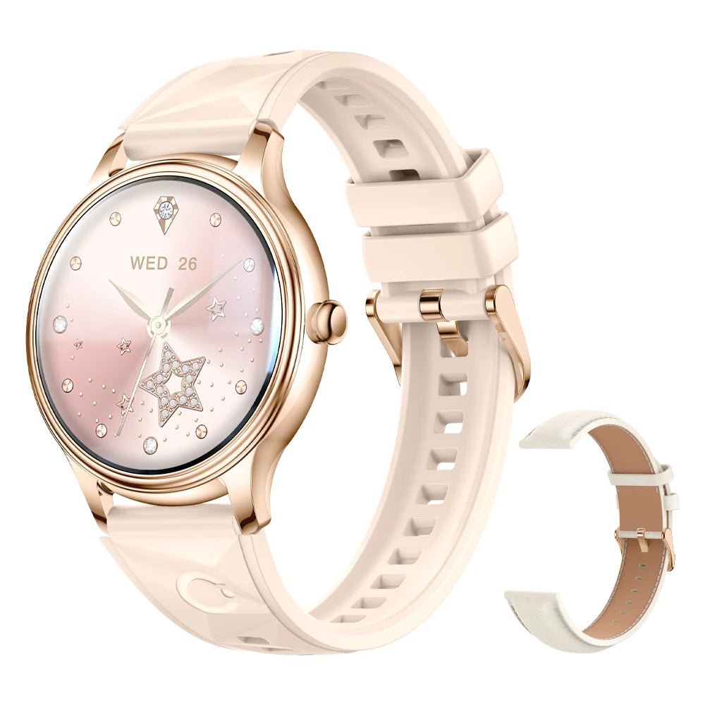 COLMI L28 Air – Ultra - Thin 1.32″ AMOLED Smartwatch, Gold Leather strap - Revel Smart