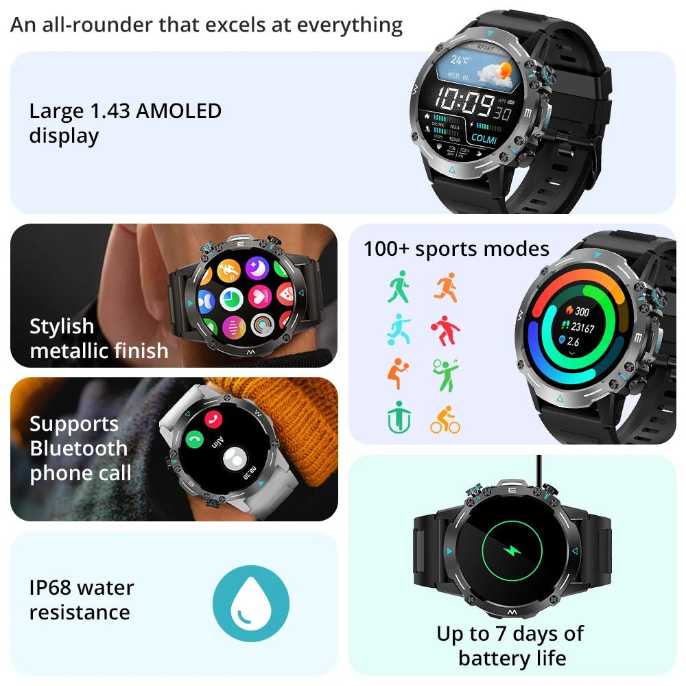 COLMI M42 – 1.43″ AMOLED Military Smartwatch, Black - Revel Smart