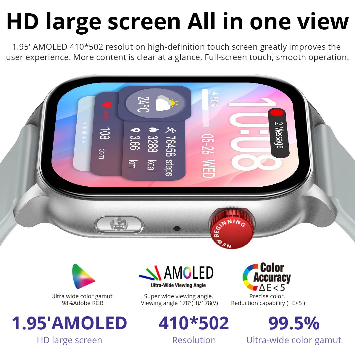 COLMI P78 AMOLED Smartwatch with Flashlight, Bluetooth Calls, Pink - Revel Smart