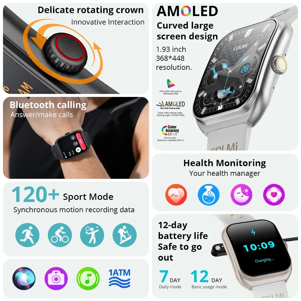COLMI P86 1.93″ AMOLED Smartwatch – Bluetooth Calls, IP68, Pale Gold - Revel Smart