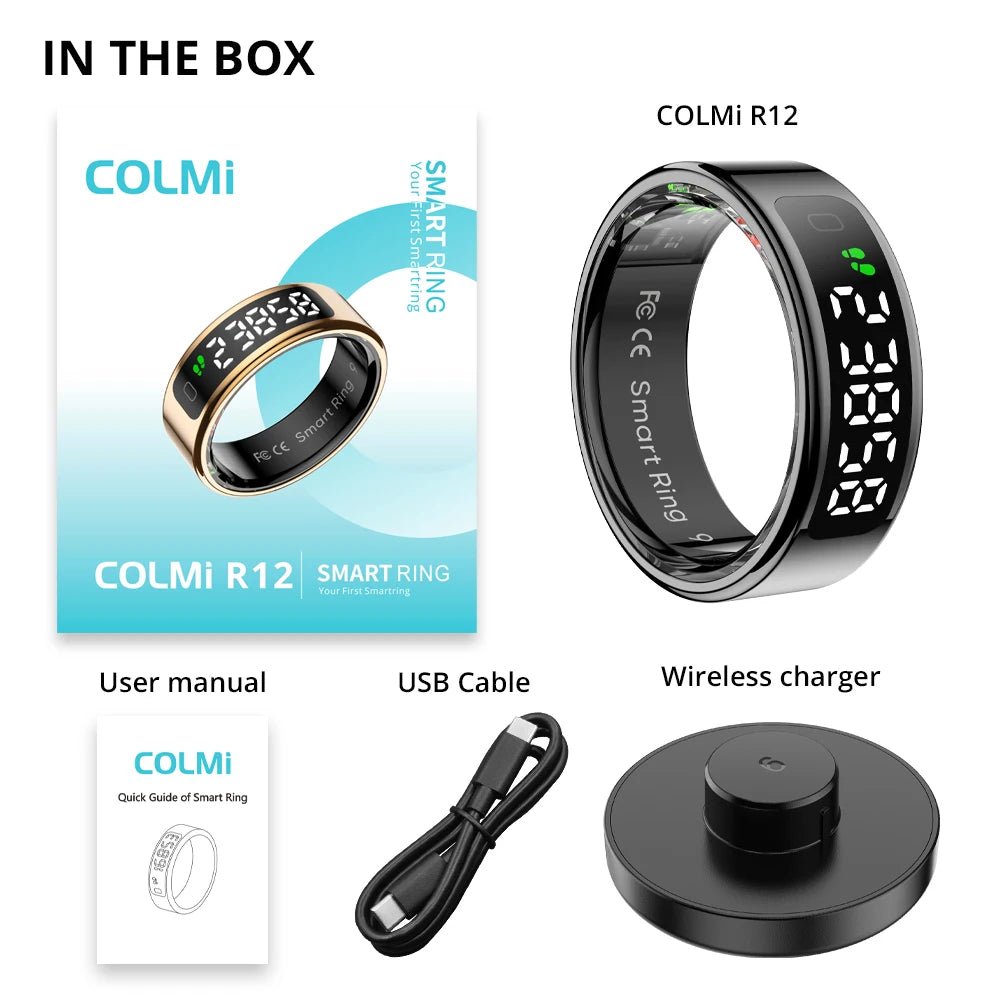 COLMI R12 Smart Ring with Display & Touch, Wireless Charging, 5ATM, Gold - Revel Smart