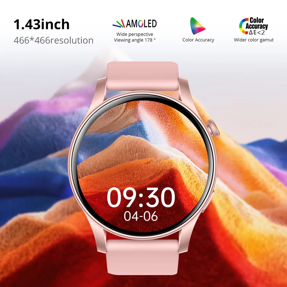 COLMI V73 AMOLED Smartwatch with Bluetooth Calls & 1.43" HD Display, Gold - Revel Smart