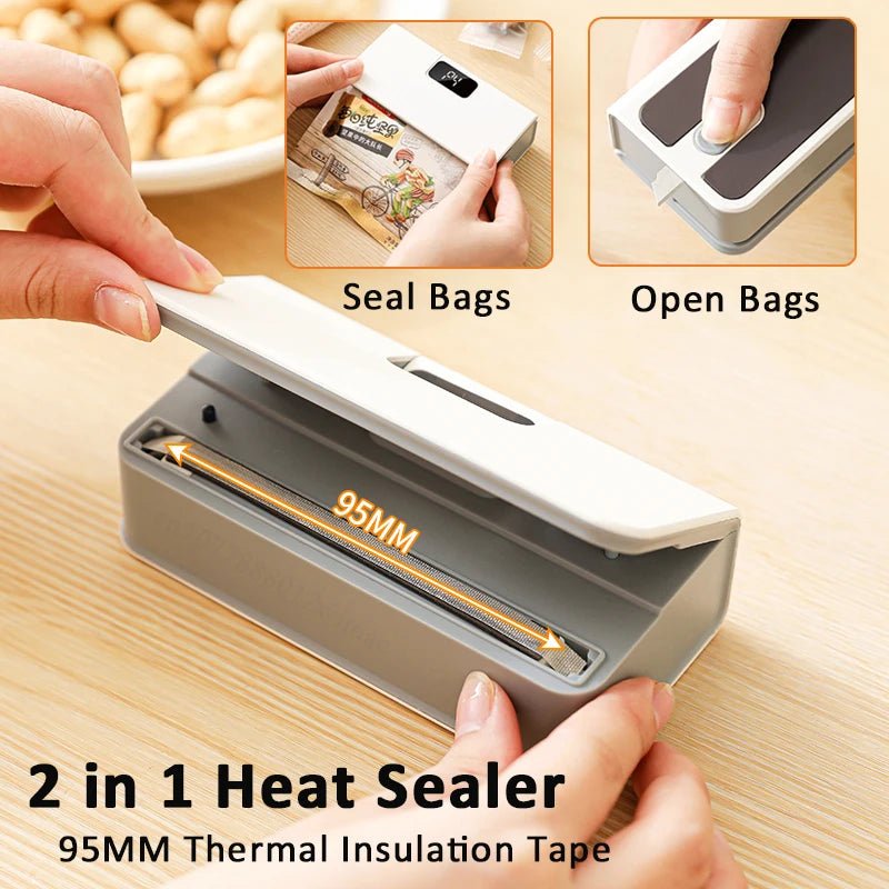 Cooskr 2-in-1 Rechargeable Mini Bag Heat Sealer & Cutter – LED Display 6 Modes Magnetic Portable Food Bag Sealer - Revel Smart