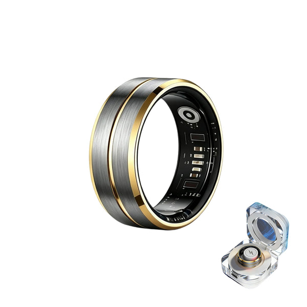AMOVAN SR08 tungsten steel smart ring with magnetic charging case for sleep, heart rate, HRV and fitness tracking