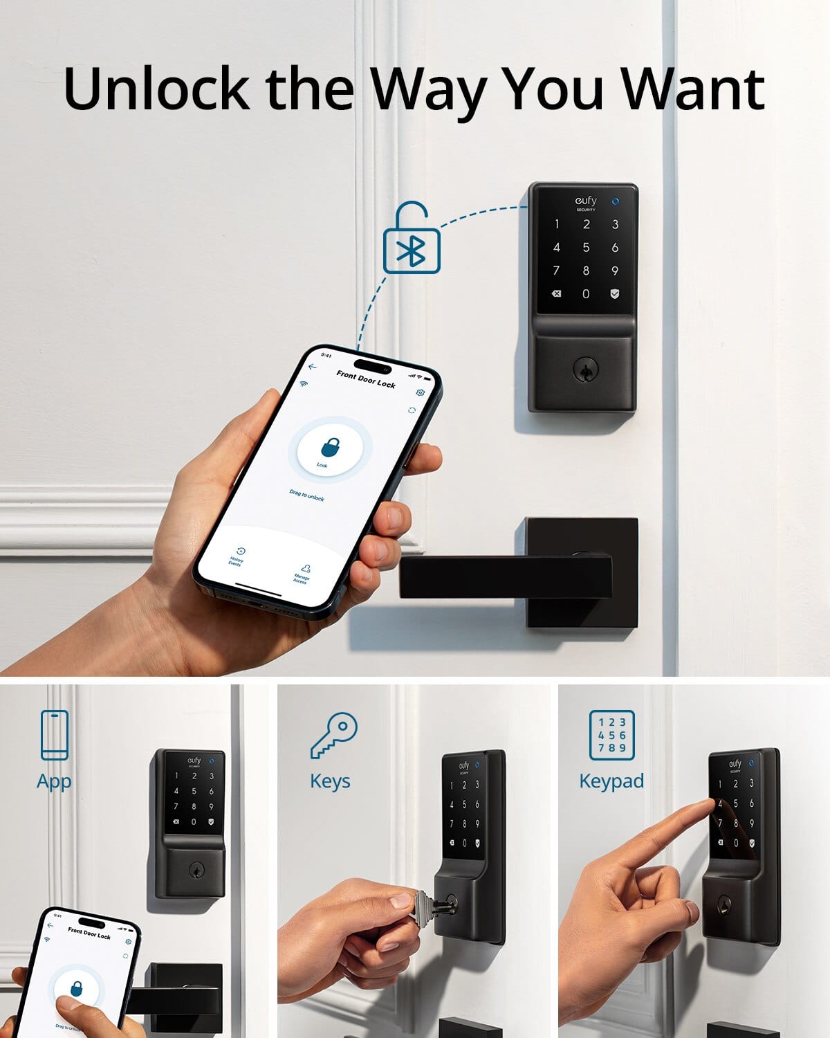 eufy eufy, Smart Door Lock, C210 version, 5-in-1 Keyless Entry Door Lock, Built-in WiFi