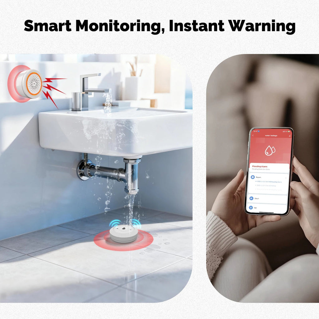 MOES Tuya ZigBee Water Leak Sensor – IP66 Flood Detector Alarm (CR2032) - Revel Smart