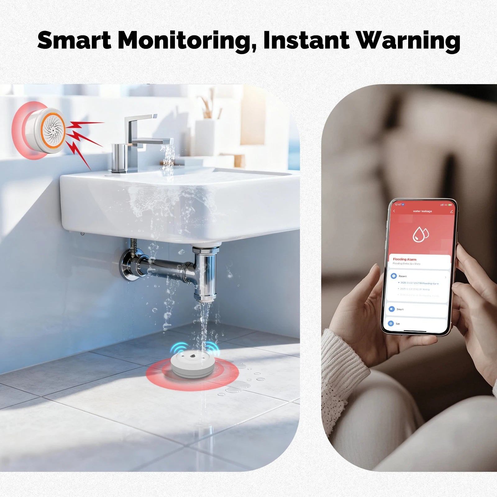 MOES Tuya ZigBee Water Leak Sensor – IP66 Flood Detector Alarm (CR2032) - Revel Smart