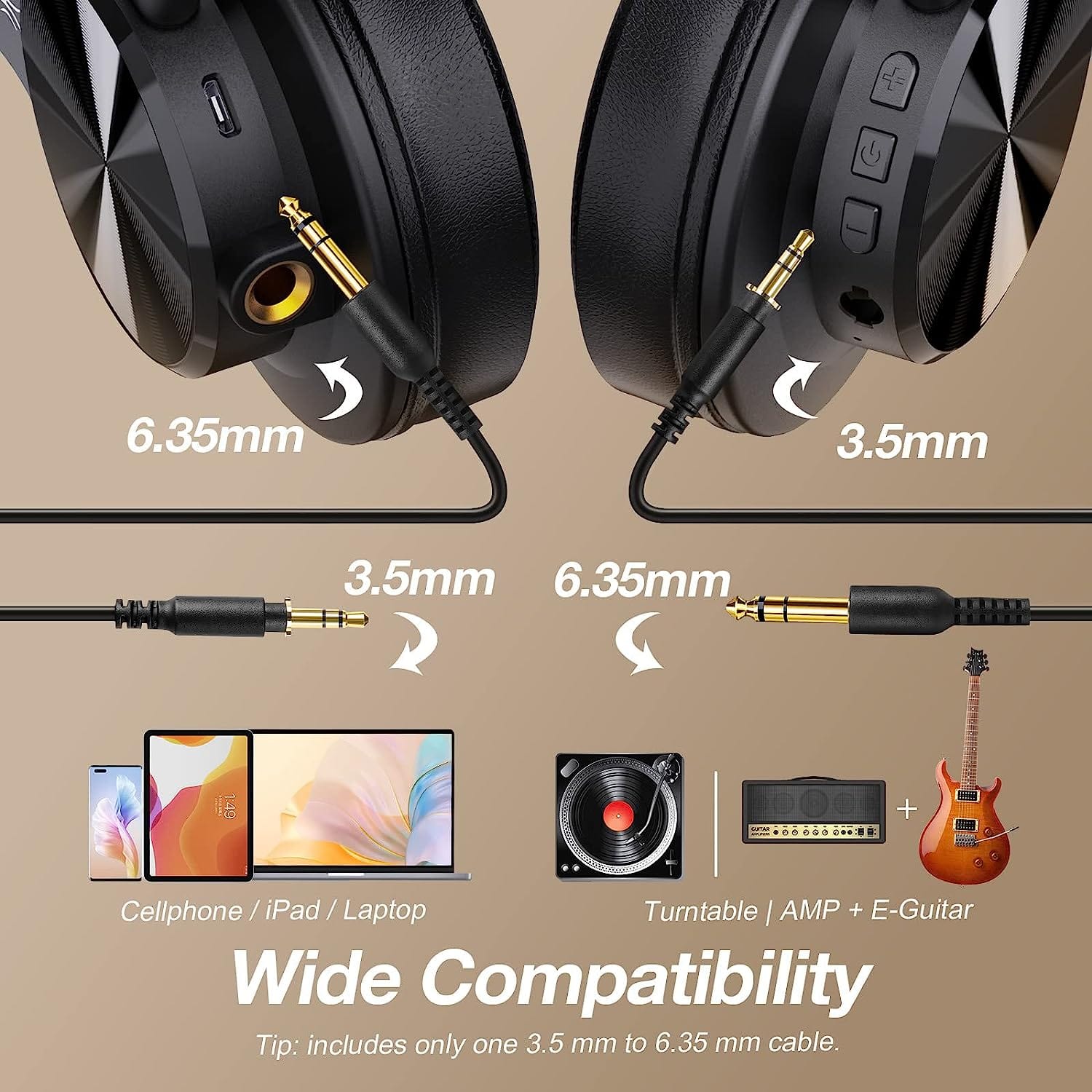 OneOdio Oneodio Wireless Headphone, Version A70, Supports Bluetooth 5.2, Playtime up to 72 Hours, Color Black Gold