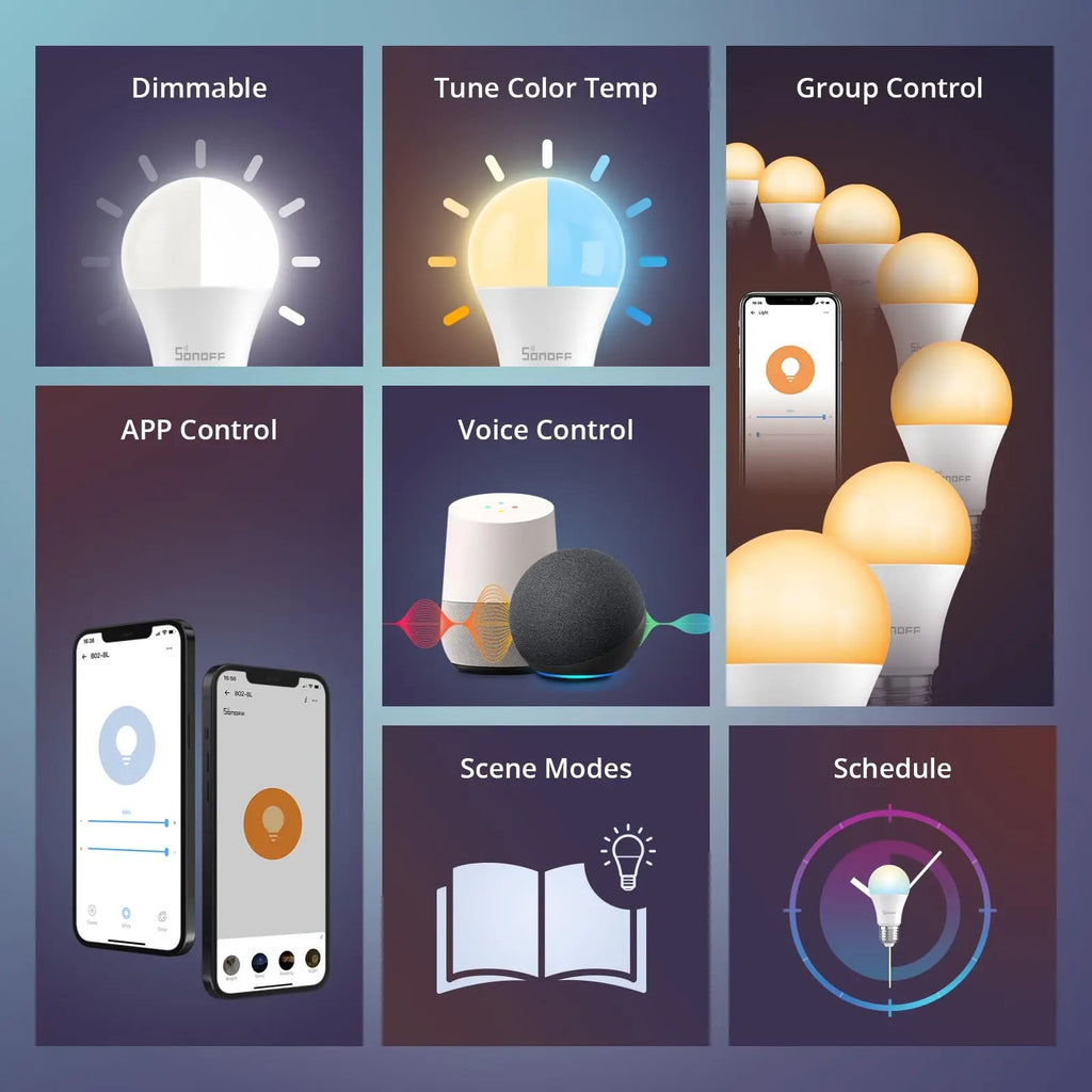 SONOFF B02 - BL - A60 Smart WiFi LED Bulb – Dimmable Dual - Color (Warm & Cool) E27 - Revel Smart