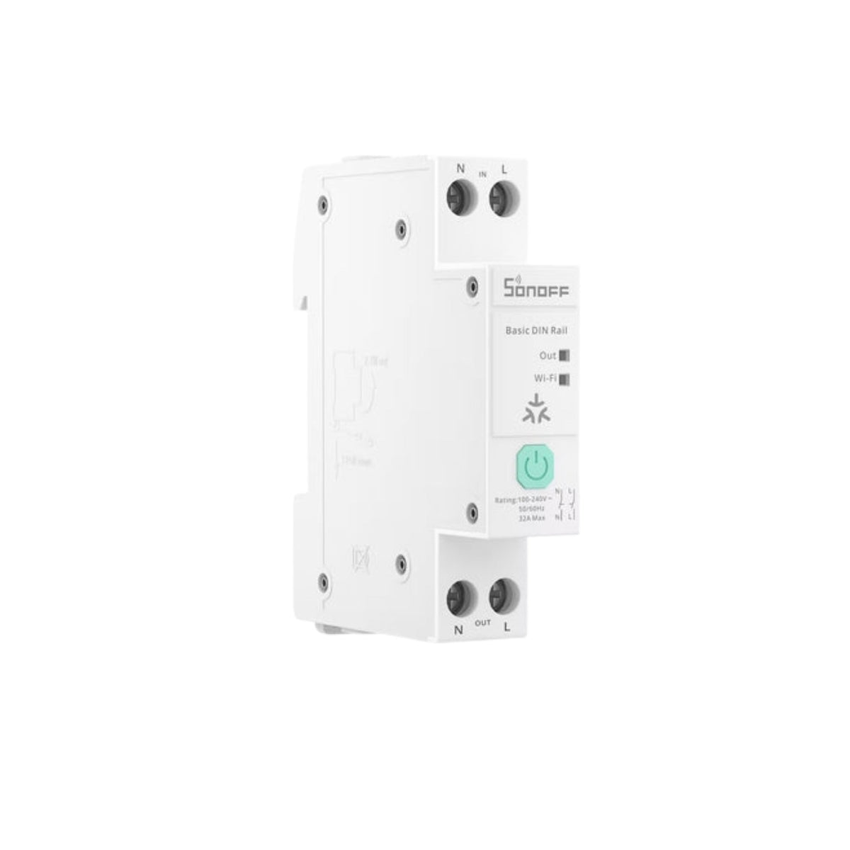 SONOFF BASIC-1GSP single-channel DIN rail Wi-Fi smart switch with 32A double pole and energy monitoring