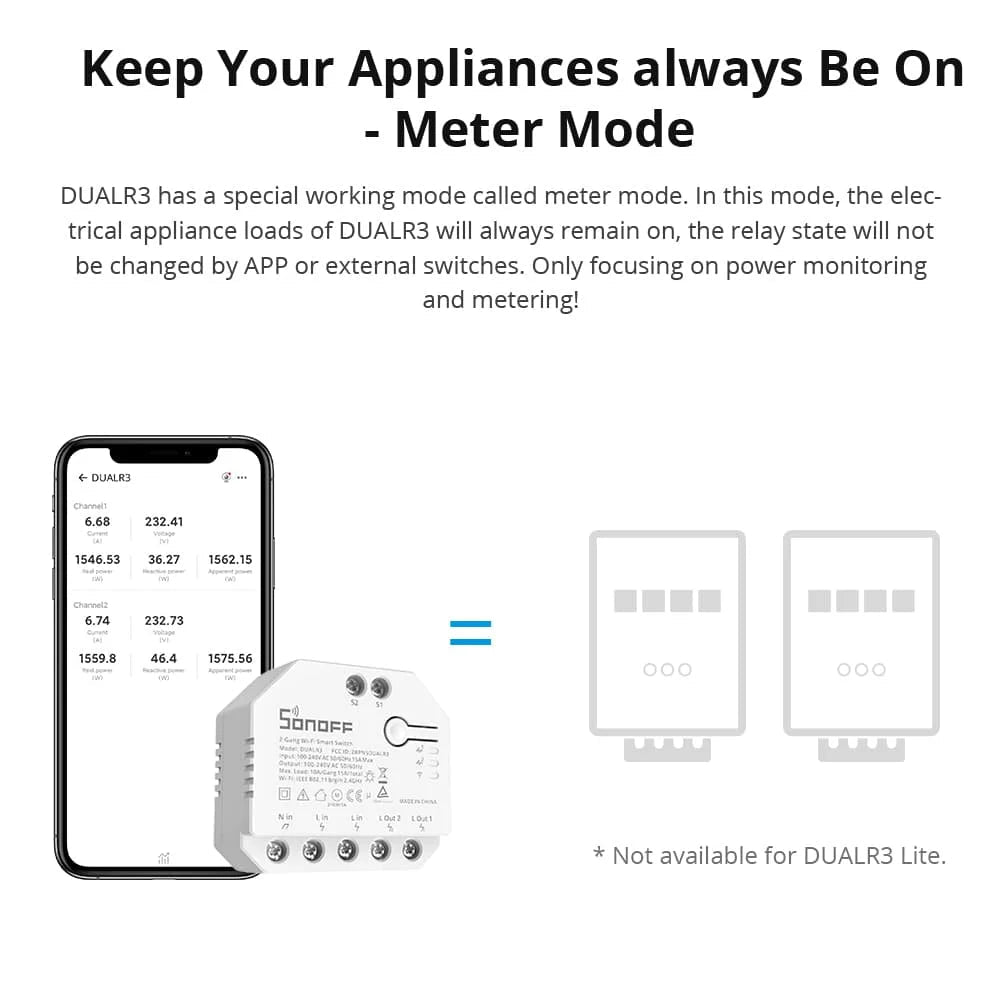 SONOFF Dual 2CH WiFi Smart Switch – Remote Control for Two Devices | Works with Alexa & Google Home | Smart Curtain & Light Control - Revel Smart