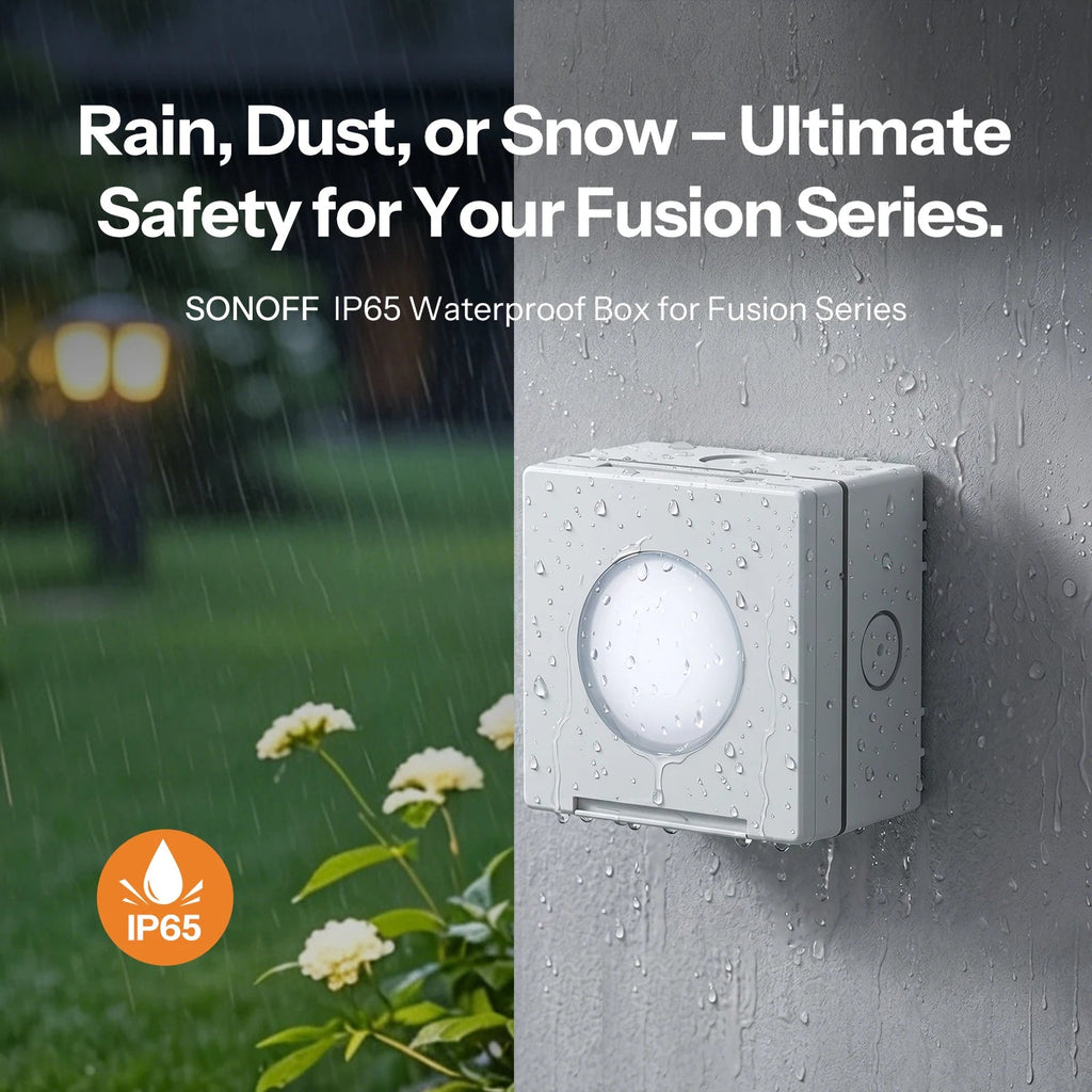 SONOFF EWPB IP65 Outdoor Waterproof Box – Flame-Retardant PC Cover for Fusion Series Wall Switches & Sockets - Revel Smart