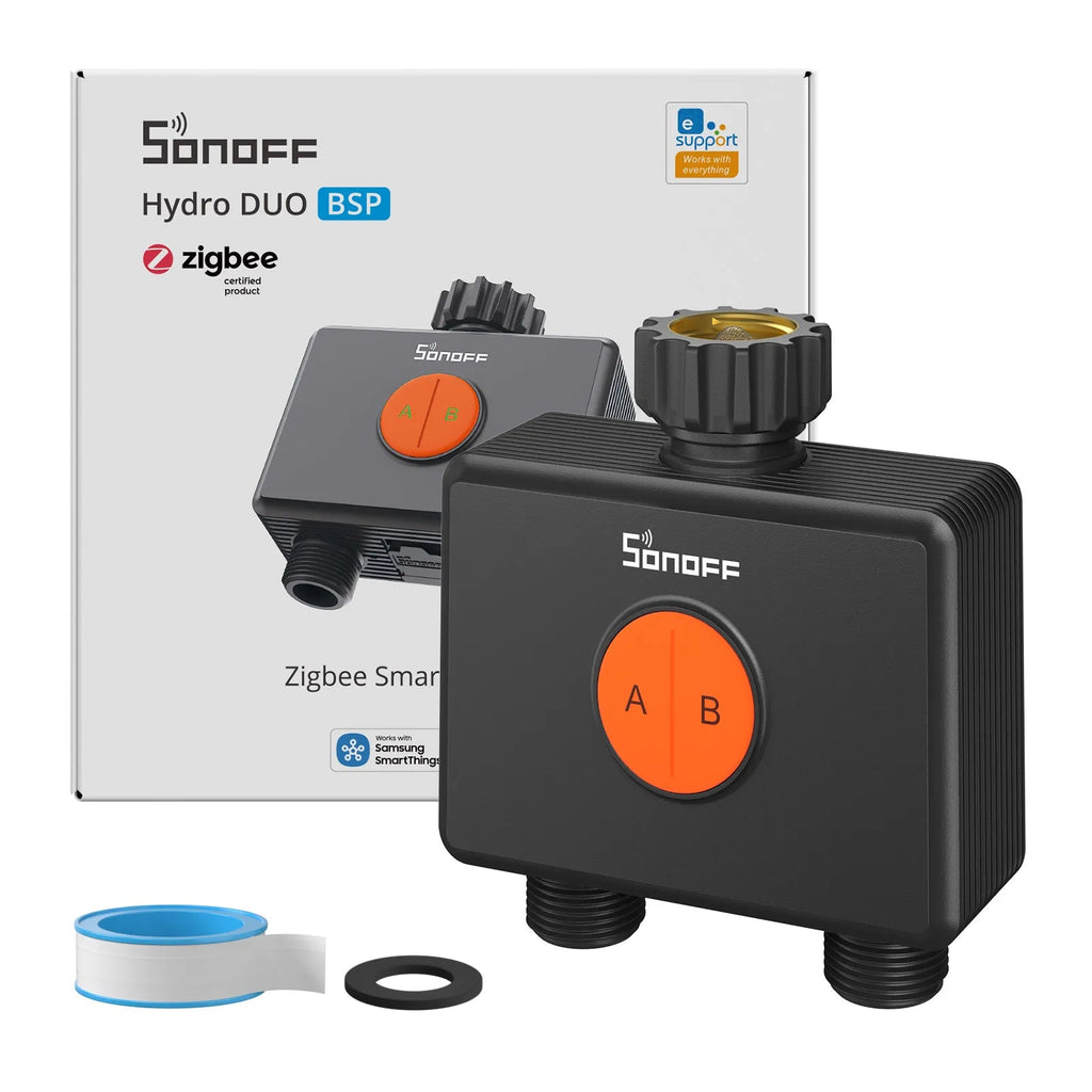 SONOFF Hydro DUO Zigbee Smart Water Valve – 2-Zone Dual Outlet Sprinkler Timer with Flow Meter, Brass Inlet, IP65 (Zigbee Hub Required) - Revel Smart