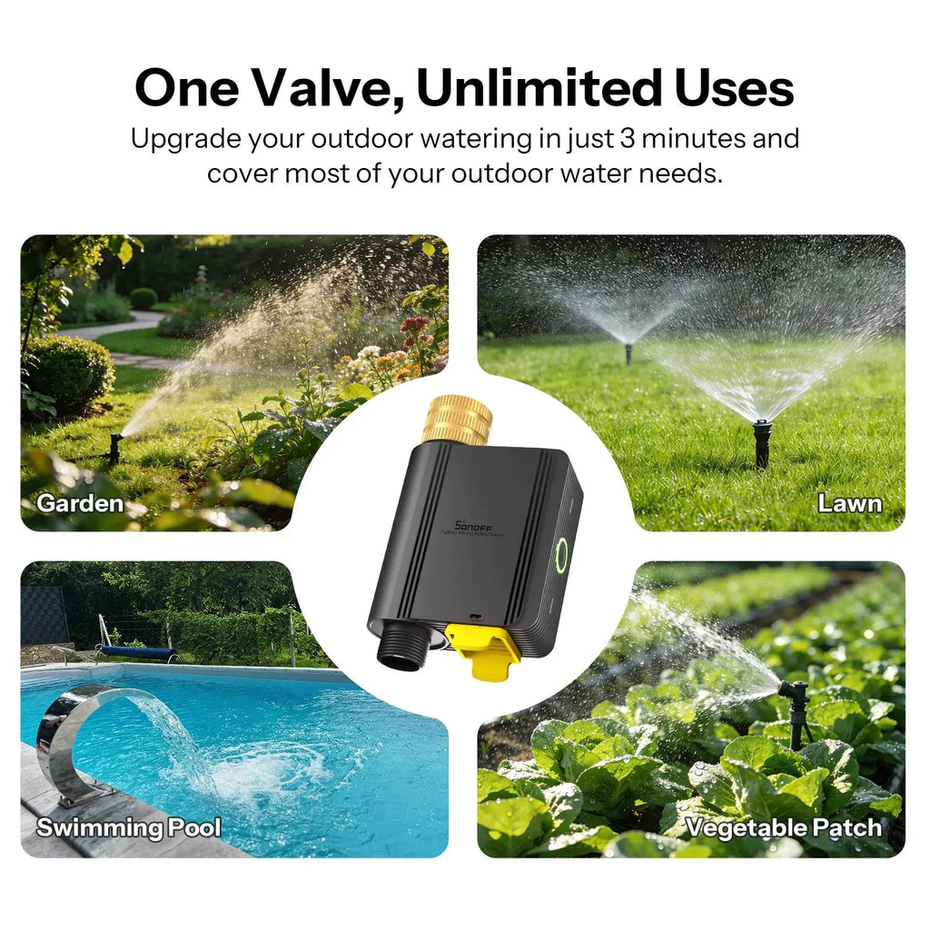 SONOFF Hydro ONE Lite Zigbee Smart Water Valve – Brass Inlet, 6 Irrigation Schedules, Weather Skip, Apple Home via Matter Bridge (Hub Required) - Revel Smart