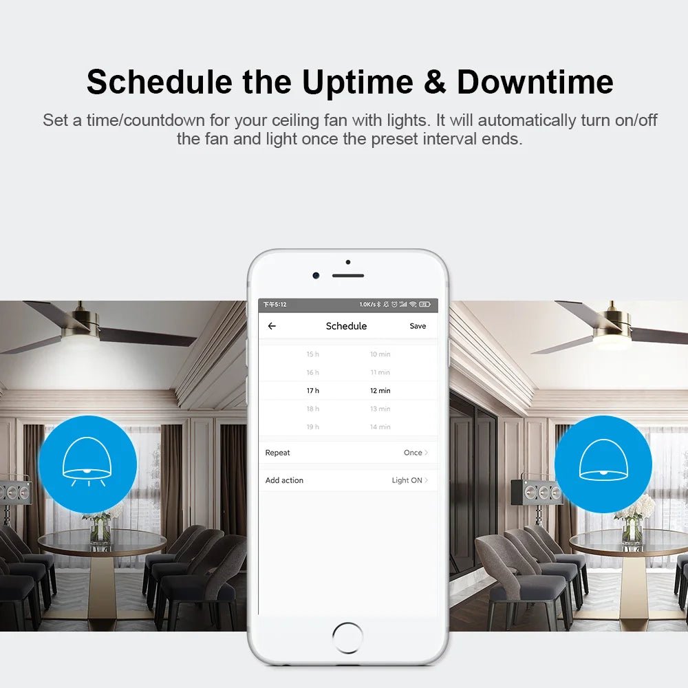 SONOFF iFan04 - H - 220 - 240V WiFi Smart Ceiling Fan & Light Controller – 433MHz RF & Voice Control - Revel Smart