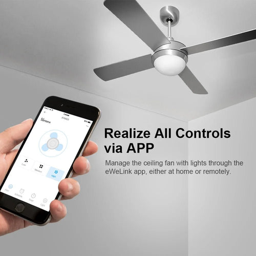 SONOFF iFan04 - H - 220 - 240V WiFi Smart Ceiling Fan & Light Controller – 433MHz RF & Voice Control - Revel Smart