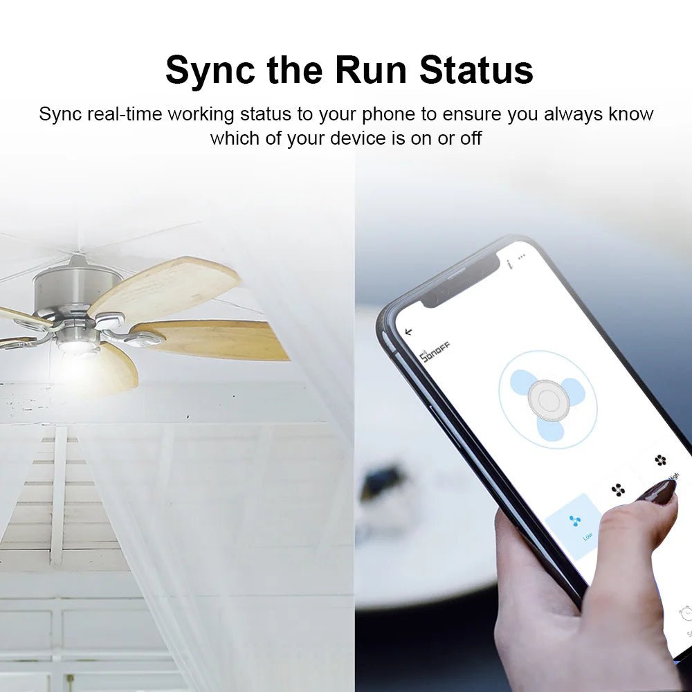 SONOFF iFan04 - H - 220 - 240V WiFi Smart Ceiling Fan & Light Controller – 433MHz RF & Voice Control - Revel Smart