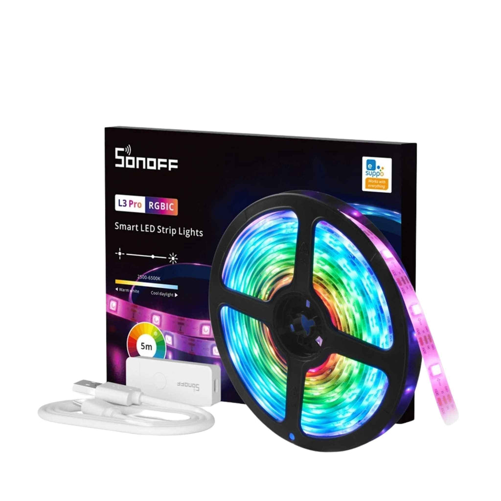 SONOFF L3 Pro RGBIC WiFi Smart LED Strip Light – 5M 16.4Ft Multicolor Light Strip with Voice, Music Sync, and Local Control - Revel Smart