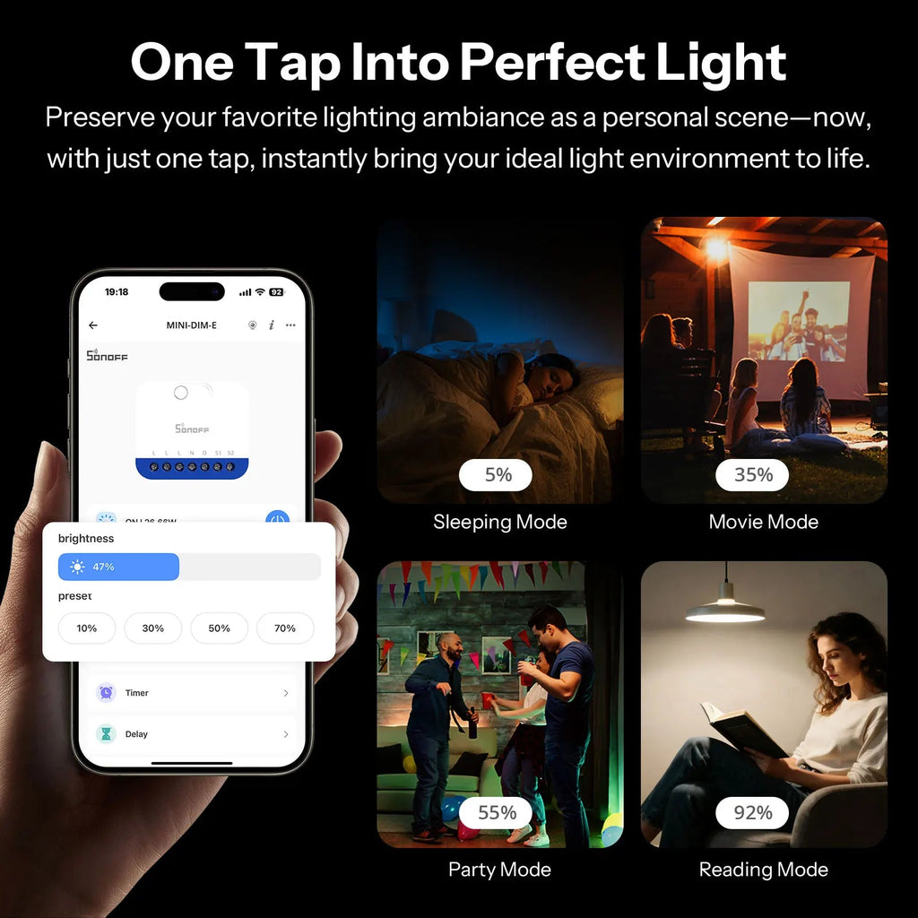 SONOFF Orb-DIM MINI-DIM-E Matter Smart Wi-Fi Dimmer Switch – Flicker-Free, Energy Monitor, Alexa Google Home Apple Home (220-240V) - Revel Smart