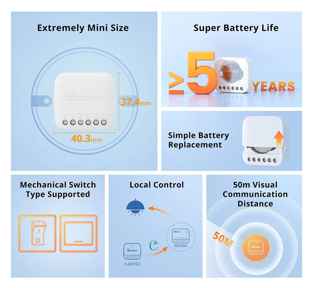 SONOFF S - MATE2 Extreme Switch Mate – Battery - Powered Local Control for Mechanical Switches - Revel Smart