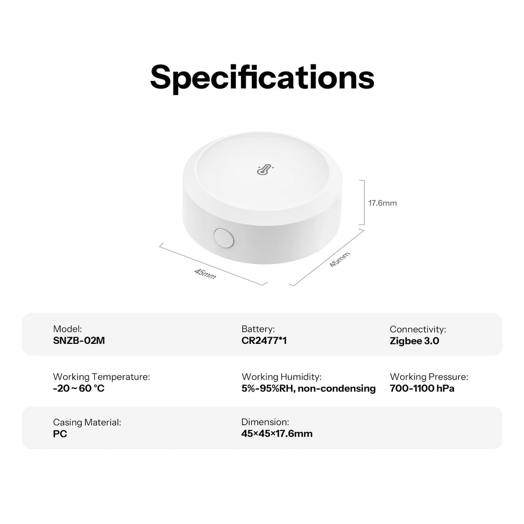 SONOFF SNZB-02M AirGuard TH Pressure Zigbee Sensor – Temperature, Humidity & Barometric Pressure, Dew Point, VPD (Zigbee Hub Required) - Revel Smart