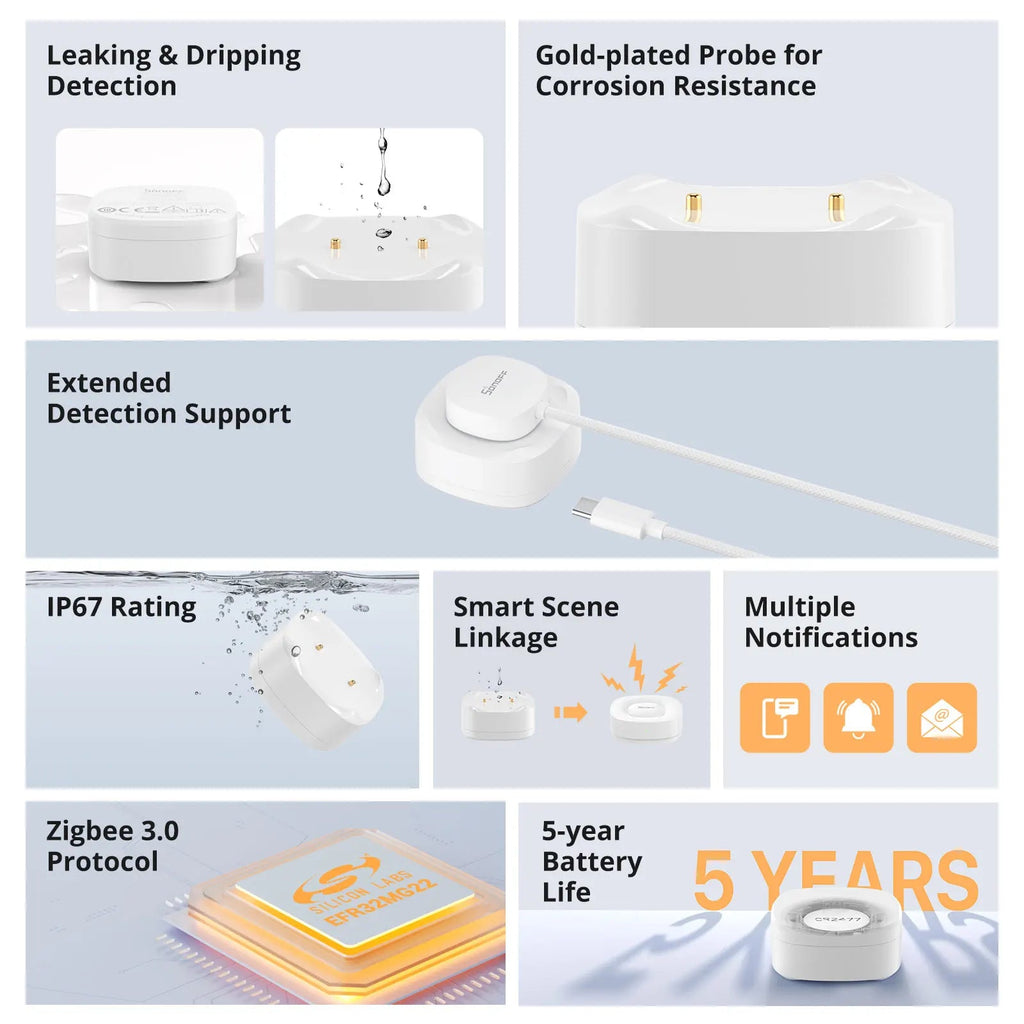 SONOFF SNZB - 05P Zigbee Water Leak Sensor with Detection Cable - Revel Smart