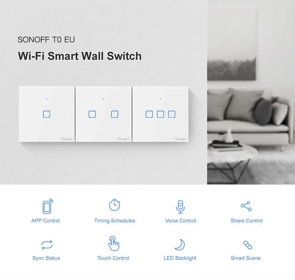 SONOFF T0EU WiFi Smart Wall Switch | Touch Control & Voice Control - Revel Smart