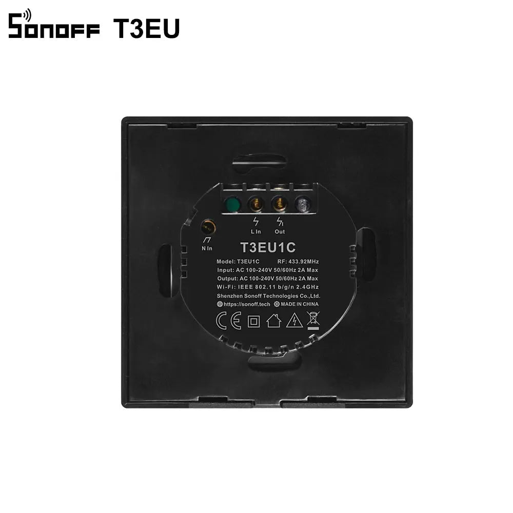 SONOFF T3EU TX Smart WiFi Wall Touch Switch – Black with Border, Remote & Voice Control - Revel Smart