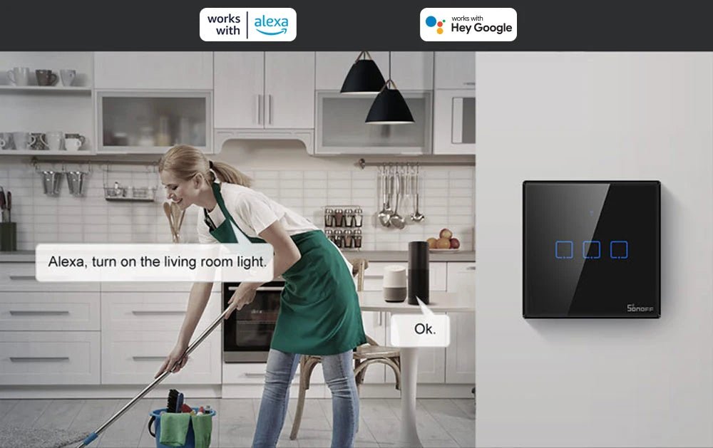 SONOFF T3EU TX Smart WiFi Wall Touch Switch – Black with Border, Remote & Voice Control - Revel Smart