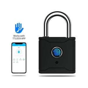 TTLock Fingerprint Smart Padlock – Waterproof Bluetooth App Unlock + USB Rechargeable - Revel Smart