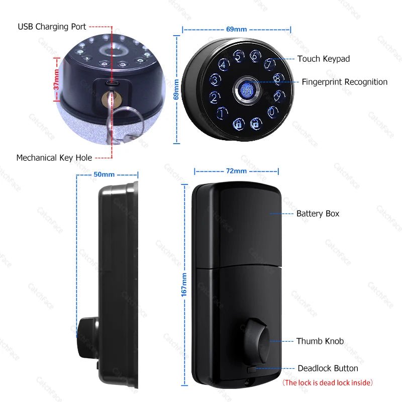 TTLock Smart Deadbolt Door Lock – Fingerprint, Keypad, RFID Card & App Control (A221) - Revel Smart