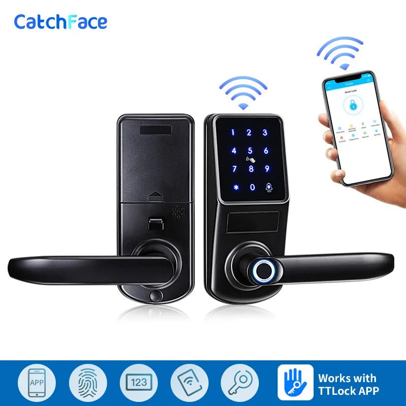 TTLock Smart Door Lock – Fingerprint Touchscreen Keypad, Card & App Access, Black - Revel Smart