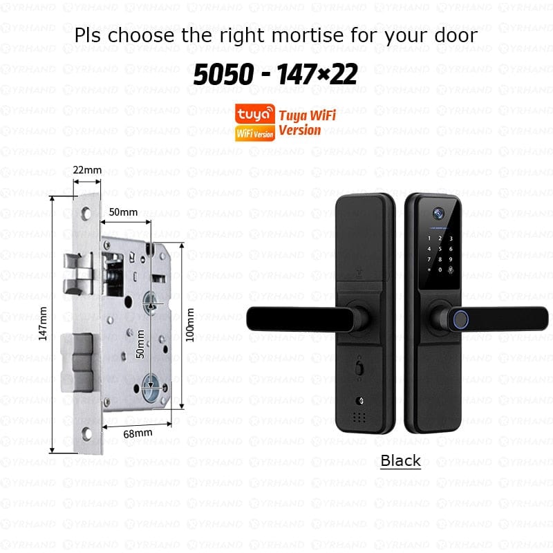 YRHAND H01TY 147 Smart Door Lock from YRHAND a model H01 with a camera Black Color