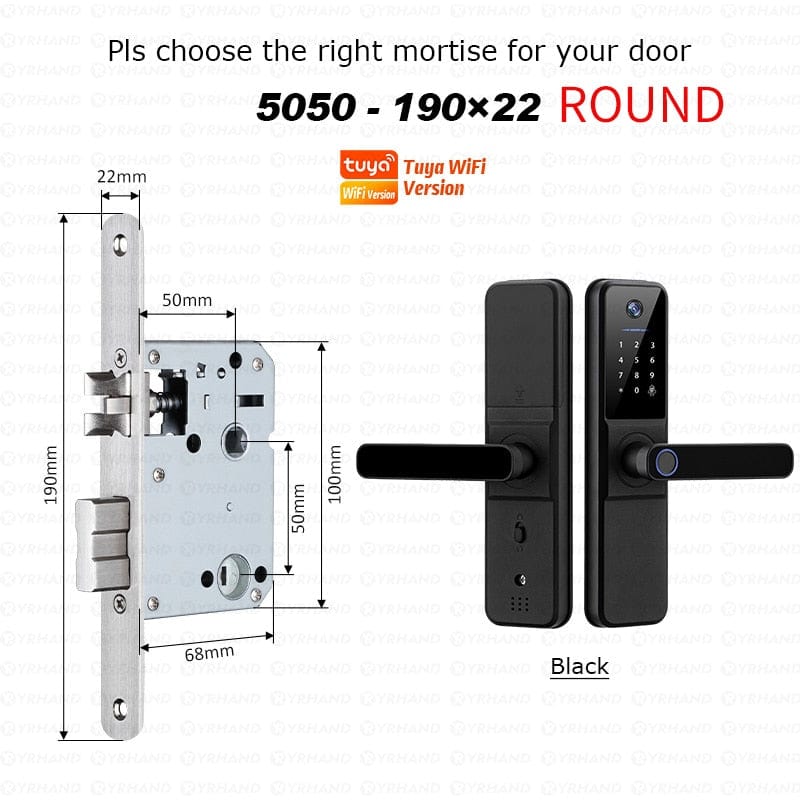 YRHAND H01TY 190Round Smart Door Lock from YRHAND a model H01 with a camera Black Color