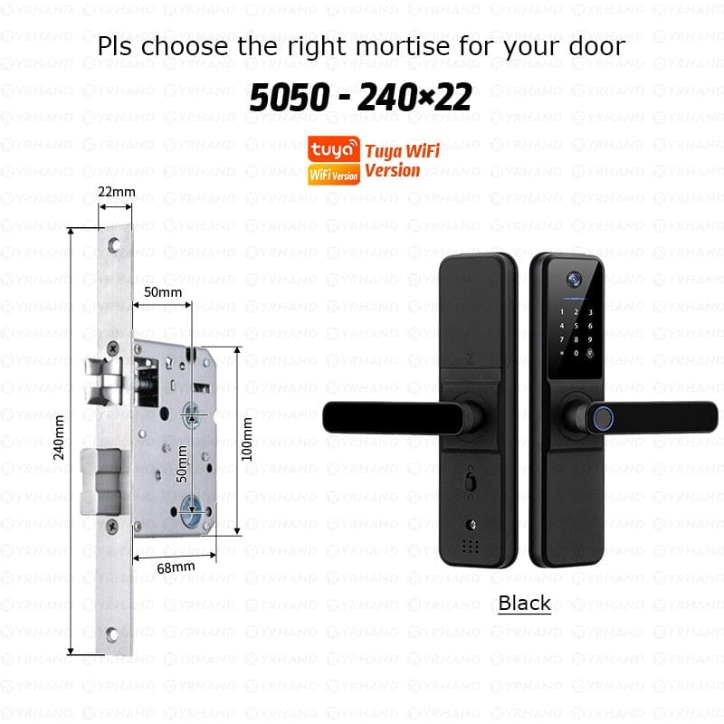 YRHAND H01TY 240 Smart Door Lock from YRHAND a model H01 with a camera Black Color