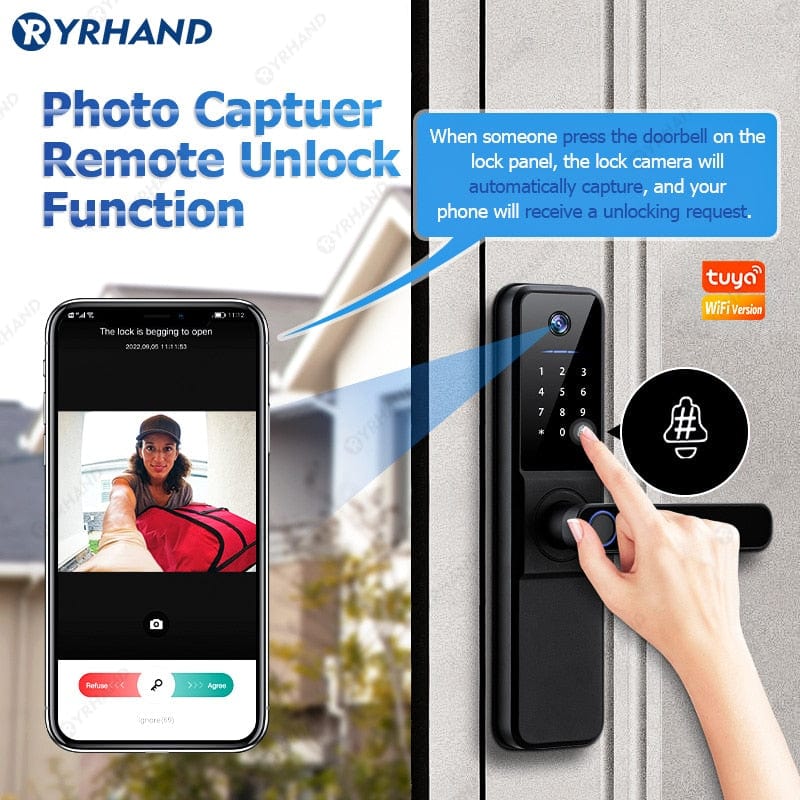 YRHAND Smart Door Lock from YRHAND a model H01 with a camera Black Color
