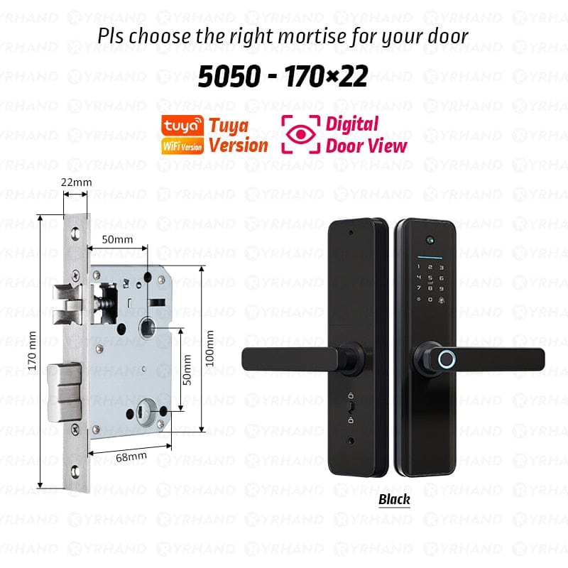 YRHAND X6pro 170 Smart Door Lock from YRHAND a model X6pro with a camera Black Color