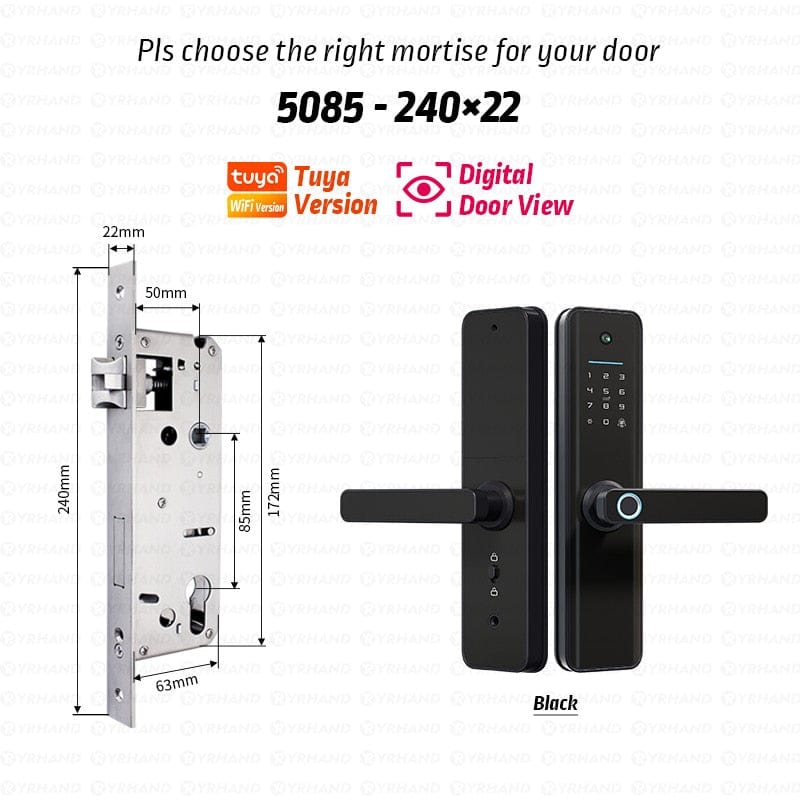 YRHAND X6pro 5085 Smart Door Lock from YRHAND a model X6pro with a camera Black Color